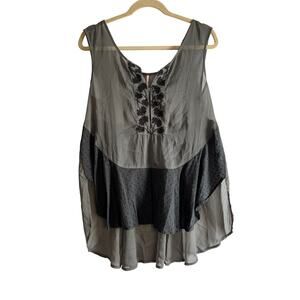Free People Sheer Grey Flowy Sleeveless Tank Top Sz S